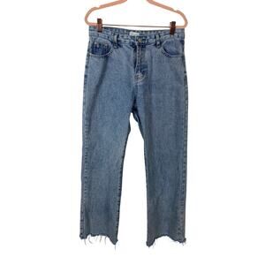 LIZA Women Blue Medium Wash Denim Pants Frayed Wide Leg Size XL/29in